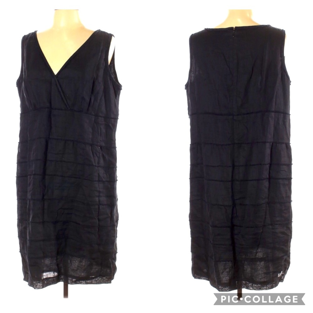 Talbots Tiered Linen Black Dress Sz 16